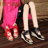 北京布鞋女 绣花鞋新娘鞋 新款女 红色高跟坡跟 女士防滑大码单鞋