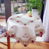 颐然 布艺蕾丝 田园欧式 茶几布 圆台布 餐桌布桌布 刺绣小桃红