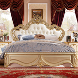 卧室家具香槟金色别墅床欧式床双人床法式真皮床公主床实木床高箱