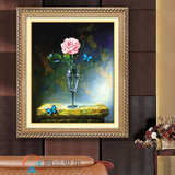 精准印花十字绣杯水玫瑰花瓶油画欧式新款客厅卧室竖版刺绣画花卉