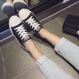 鞋子女 夏季新款 韩版潮鞋系带头层牛皮黑色白色真皮休闲鞋板鞋
