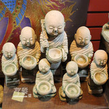 泰国特色工艺品饰品 沙石雕刻七个小和尚 创意家装香薰烛台摆件