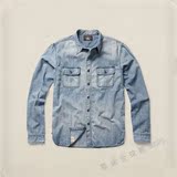 正品代购RRL 复古咔叽Vintage 男靛蓝染色日本牛仔布面料长袖衬衫
