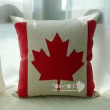 宜家美式棉麻亚麻靠垫抱枕靠枕复古加拿大大国旗办公室创意护腰含