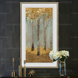 美式玄关走廊装饰画\原版进口画金色树林\单幅竖挂大尺寸风景挂画