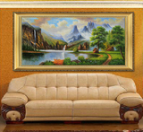 欧式油画纯手绘现代客厅有框装饰画别墅超大型风水风景山水挂壁画