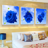客厅装饰画玫瑰花卉现代三联画卧室床头挂画墙画冰晶玻璃无框壁画