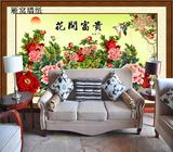 中式新古典花卉墙纸卧室沙发背景墙花鸟牡丹壁纸大型壁画花开富贵