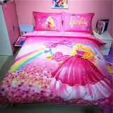 白雪公主女孩床上用品四件套纯棉磨毛卡通可爱粉色儿童床单3件套