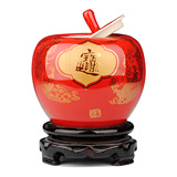 景德镇陶瓷器 中国红牡丹苹果储物罐 客厅装饰品摆件结婚礼物礼品