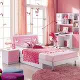 环保单人儿童床套房家具组合女孩1.2米小孩单人床1.5米公主床粉色