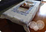 欧式手工刺绣十字绣花麻布艺,蓝色,桌布,台布,万能盖布