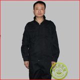 男装长袖加厚作训服套装保安黑色涤棉格子布安保物业服装工作服