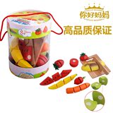 桶装木质切水果|1-3岁木制儿童仿真过家家切切看|切切乐益智玩具