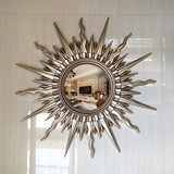 欧式卫浴室镜子高档玄关壁炉太阳镜造型装饰镜框圆镜壁挂镜梳妆镜