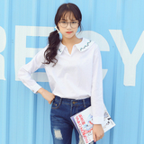 韩版娃娃领衬衣春季女装上衣学生学院风2016大码宽松长袖白色衬衫