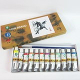 狮牌中国画颜料12色盒装带画笔 套装国画颜料套装 小学生专用特价