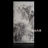 中国画水墨画竖幅宣纸画芯山水画四尺条幅挂轴黑白山水细水长流画