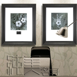 黑白风景花卉有框装饰画后现代简约客厅卧室竖幅美式乡村双联挂画