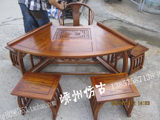 仿古家具明清实木扇形茶桌6件套休闲桌雕花品茶桌茶艺桌