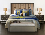 软装床品现代新中式蓝色套件样板房样板间回字形灰色黄色蓝色床品