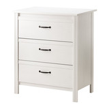 宜家家居代购IKEA布鲁萨里三斗抽屉柜, 白色 摆件柜家具 桌边柜