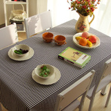 桌布布艺棉麻纯色复古中式高档餐桌台布茶几布桌布 黑白细条纹
