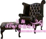 单人欧式沙发进口头层真牛皮单人位沙发单椅 咖啡色老虎椅可定制