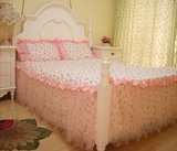 包邮 玉色玫瑰斜纹棉布床罩  床单松紧带固定床笠式床裙