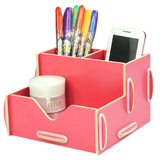 优质木质三格收纳盒笔筒 DIY组装笔筒 桌面化妆品收纳盒