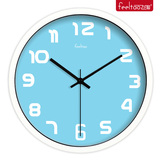 时尚简约卧室挂钟包邮14英寸欧式客静音客厅时钟清新蓝色石英钟表