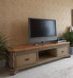 新古典仿古液晶电视柜卧室客厅储物柜欧式做旧实木地柜定制特价