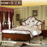美式床布艺1.5米全实木床白色简欧式床新古典家具双人床1.8米婚床