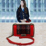 新款韩国继承者们郑秀晶Krystal同款锁链苏格兰丝绒单肩包