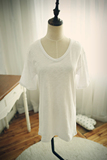 16夏季韩国女士大码套头纯色V领节竹棉短袖T恤打底衫宽松上衣潮