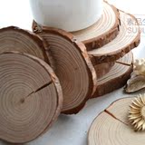 复古自然 乡村天然木片 做旧带皮年轮 拍摄道具木质原木杯垫
