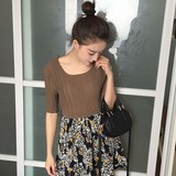 2016年夏季女装新品韩国chic短袖女上衣百褶修身雪纺衫圆领t恤女