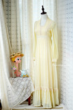 vintage美国1970s 维多利亚黄色古董蕾丝纯棉连衣裙 dollykei