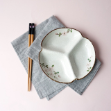 日式粗陶瓷三格盘 异形盘 分格餐盘点心盘寿司盘 创意陶瓷艺术盘