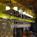 设计师后现代不锈钢吊灯创意个性餐厅酒吧吧台黑色长方形铁艺吊灯