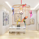 鸟笼灯北欧现代个性金色铁艺阳台灯过道灯创意儿童方装饰鸟笼吊灯