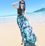 韩国代购2016夏季新款波西米亚长裙印花修身显瘦沙滩裙雪纺连衣裙