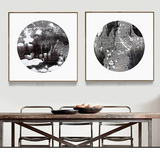 客厅装饰画新中式双联黑白水墨抽象画现代写意山水风景有框画挂画