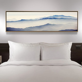 卧室挂画横幅床头装饰画现代简约客厅巨幅有框背景墙壁画意境山脉