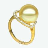 【恒福珍珠】11-12MM南洋珍珠戒指 天然海水金珠指环 18k黄金精工