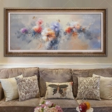 实拍现代中式客厅沙发横幅装饰床头玄关餐厅手绘花卉印象牡丹油画