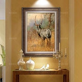 欧美式手绘动物油画别墅壁画客厅玄关样板房有框装饰画山羊竖挂画