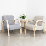 北欧宜家布艺休闲时尚咖啡会所单人沙发椅休闲椅客厅实木曲木椅子