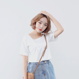 2016韩版夏季新款女短袖修身纯白色棉t恤磨毛打底衫休闲百搭特价