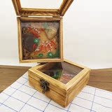 原创包邮 鱼儿游复古方盒 树脂3D画手绘立体金鱼木质摆件生日礼品